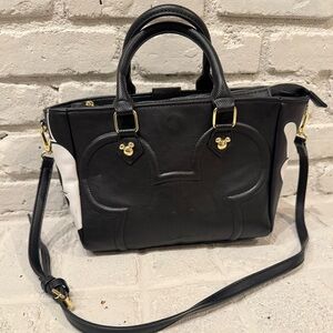 Disney's Mickey Mouse Black & White Satchel Purse Bag Handbag With Gold Hardware